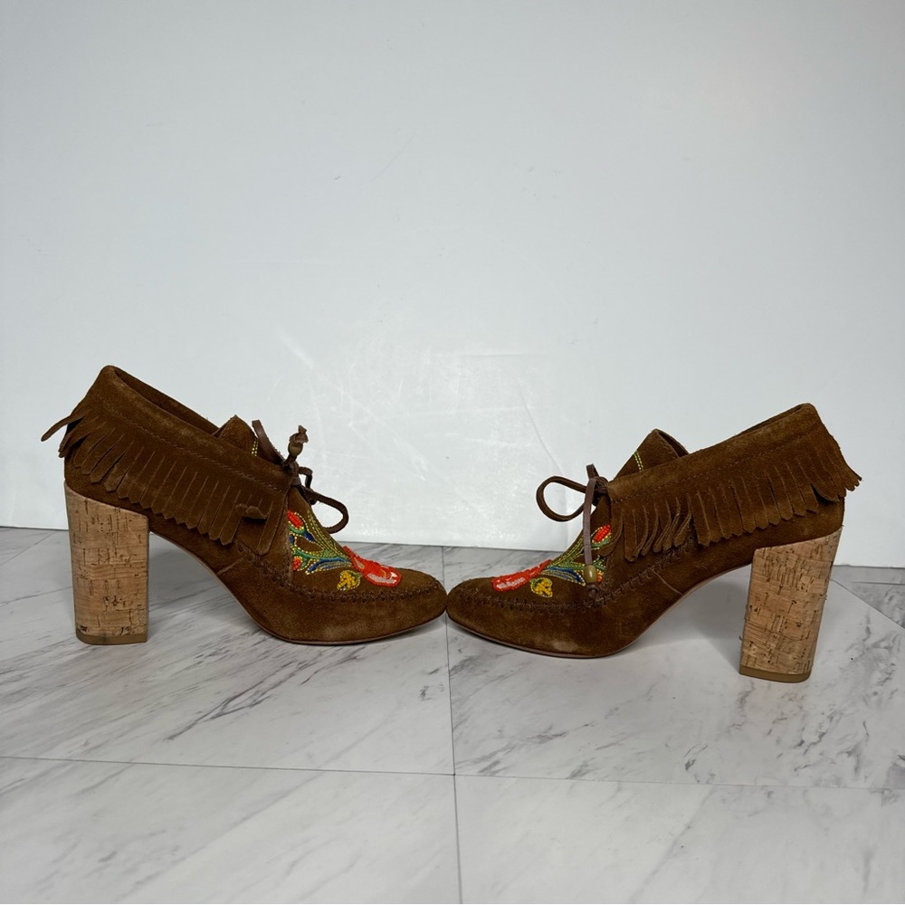 Tory Burch Huntington Fringe Brown Suede Beaded Bootie 5 1/2 M - Picture 5 of 14